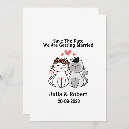 Kat bruid en bruidegom de datum opslaan kaart (Voorkant / Achterkant)