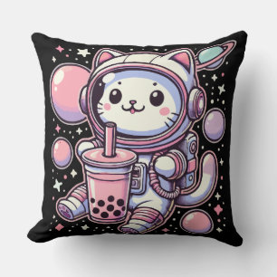 Kat Bubble Boba Thee In De Ruimte Astronaut Anime Kussen