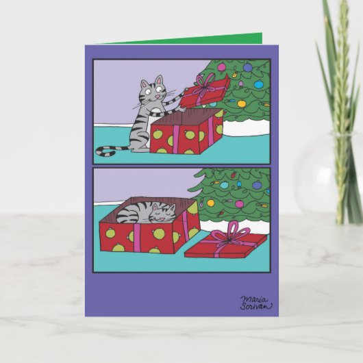Kat Cadeau Vrolijk kerstfeest Kaart (Voorkant)