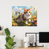 *~* Kat Calico Flowers 5:4 Kitten Cat AP68 Poster (Thuiskantoor)