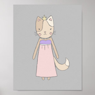 Kat cartoon meisje prinses roze kinderkamer poster