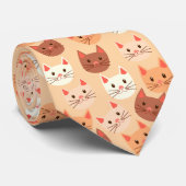 Kat Cat Face Pattern Peach White Stropdas (Opgerold)