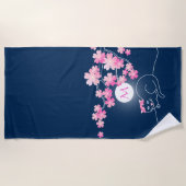 kat Cherry Blossom Blue Night Pink Sakura Strandlaken (Voorkant)