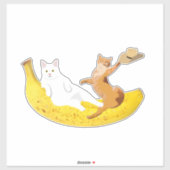 Kat chilling op banaan holding pet sticker (Vel)