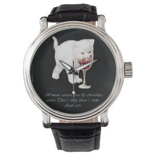 Kat Chocolade en Wijnliefhebbers Quote Watch Horloge