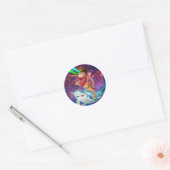 Kat Cowboy die een haai met een regenboog beweegt Ronde Sticker (Envelop)
