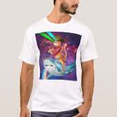Kat Cowboy die een haai met een regenboog beweegt T-shirt (Voorkant)