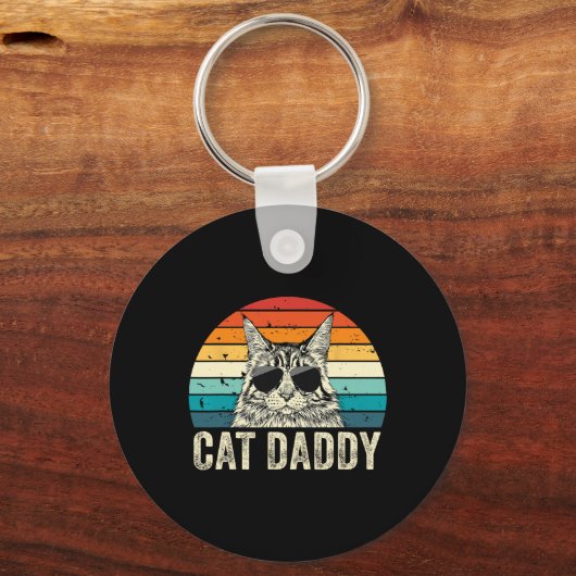 Kat Daddy Verdrietig Maine Coon Kat Papa Sleutelhanger (Voorkant)