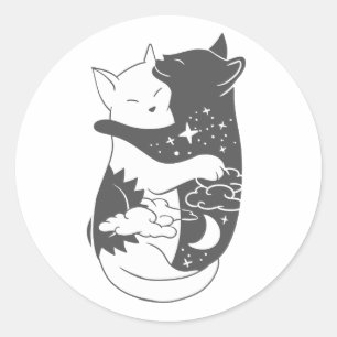 Kat dag kattenachtillustratie - Kies achtergrond Ronde Sticker