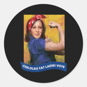 Kat Dames Stem Kamala 2024 Rosie De Riveter Ronde Sticker