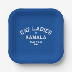 Kat Dames voor Kamala 2024 Custom State Blue Party Papieren Bordje