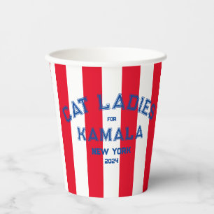 Kat Dames voor Kamala 2024 Custom State Red Stripe Papieren Bekers