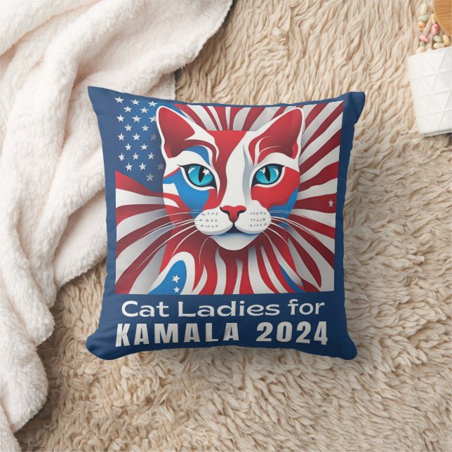 Kat Dames voor Kamala 2024 Democraat Kussen (Deken)