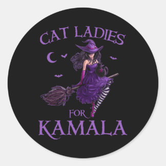Kat Dames voor Kamala Harris 2024 Heksen Harris H Ronde Sticker