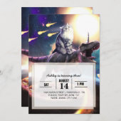 Kat dat dinosaurus unicorn in de ruimte rijdt kaart (Voorkant / Achterkant)