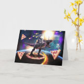 Kat dat dinosaurus unicorn in de ruimte rijdt kaart (Gele Bloem)