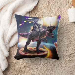 Kat dat dinosaurus unicorn in de ruimte rijdt kussen