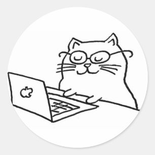 Kat dat op laptop werkt ronde sticker