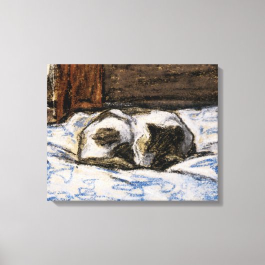 Kat dat slaapt op een bed canvas afdruk (Voorkant)