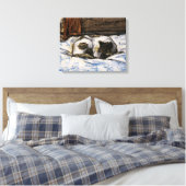 Kat dat slaapt op een bed canvas afdruk (Insitu (Slaapkamer))
