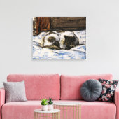 Kat dat slaapt op een bed canvas afdruk (Insitu (Woonkamer))