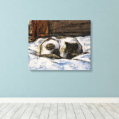 Kat dat slaapt op een bed canvas afdruk (Insitu (Houten vloer))