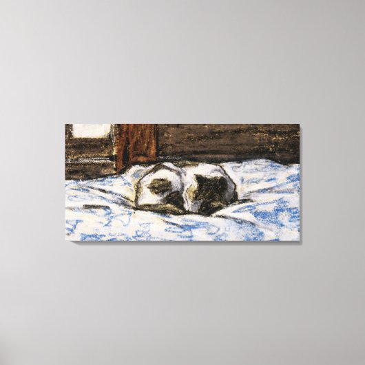 Kat dat slaapt op een bed canvas afdruk (Voorkant)
