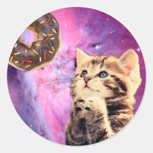 Kat die donut wil ronde sticker