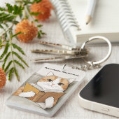 Kat die een boek leest, personaliseert sleutelhanger (Voorkant Rechts)