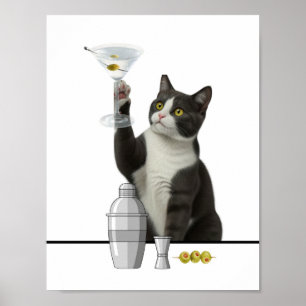Kat die een Martini vasthoudt Ontspannen Poster