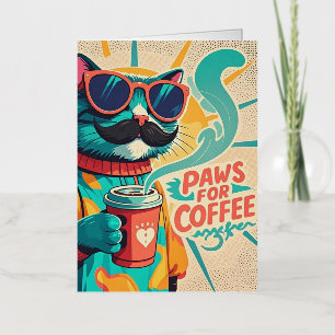 Kat die een oversized zonnebril draagt, een koffie folie wenskaart
