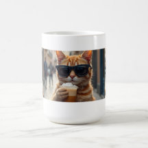 Kat die koffie drinkt op straat