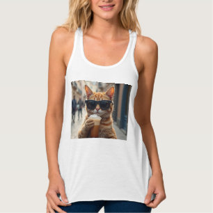 Kat die koffie drinkt op straat tanktop