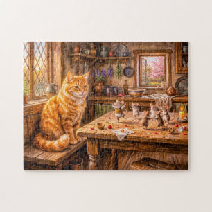Kat die muizen ziet dansen in de keuken legpuzzel