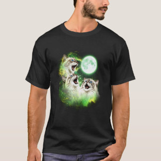 Kat die naar de maan huilt Groene tie dye 3 katten T-shirt