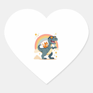 Kat die op dinosaurus T-Rex kitten regenboog dino  Hart Sticker