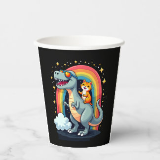 Kat die op dinosaurus T-Rex kitten regenboog dino  Papieren Bekers