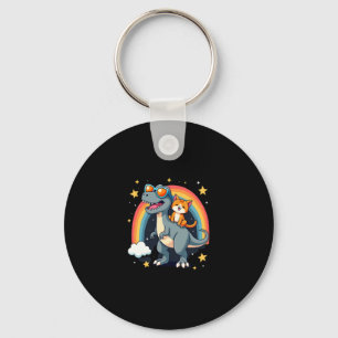 Kat die op dinosaurus T-Rex kitten regenboog dino Sleutelhanger