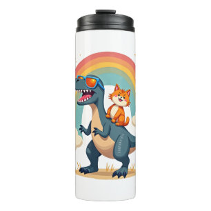 Kat die op dinosaurus T-Rex kitten regenboog dino Thermosbeker