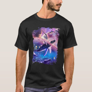 Kat die op een walvis rijdt in de ruimte-oceaan t-shirt