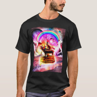 Kat die op nijlpaard rijdt met pannenkoeken en mil t-shirt
