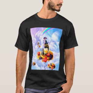 Kat die op wolken en wafels op een kameel rijdt t-shirt
