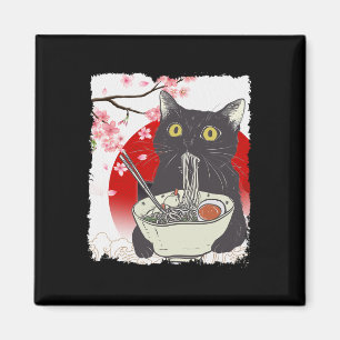  kat die ramen eet Grappig Japans Kattennoodle Magneet