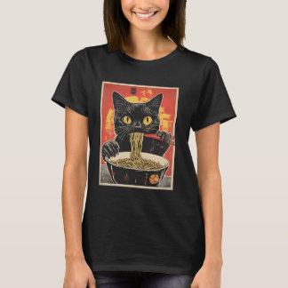 Kat die Ramen eet Vintage Japanse Pop Art Noedels  T-shirt