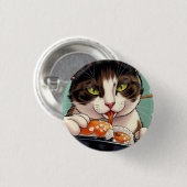 Kat die sushi eet ronde button 3,2 cm (Voorkant /achterkant)