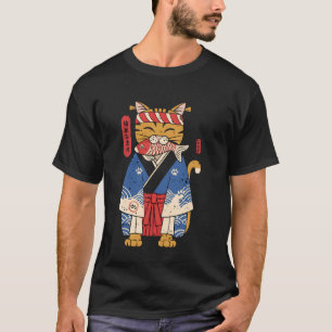 Kat die vis eet Vintage Japanse Ukiyo-e Kunst T-shirt