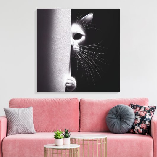 Kat die zich in schaduwen verbergt canvas afdruk (Insitu (Woonkamer))