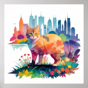 Kat  Dier Natuur Milieu Kunst Schilderen Poster