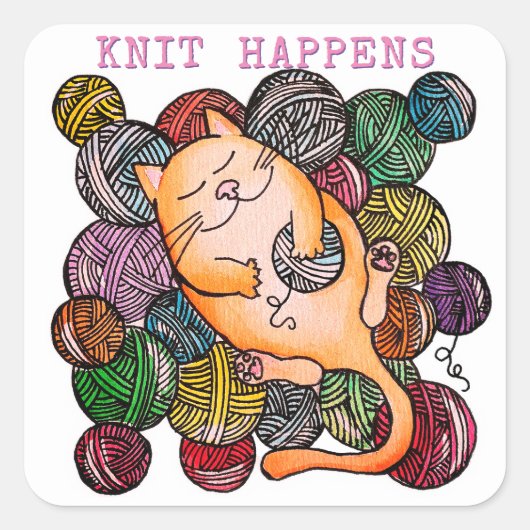Kat Doodle Knit gebeurt persoonlijke Stickers (Voorkant)