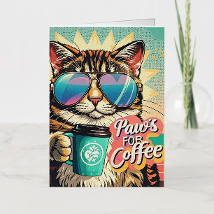 Kat draagt oversized zonnebril met koffie folie wenskaart